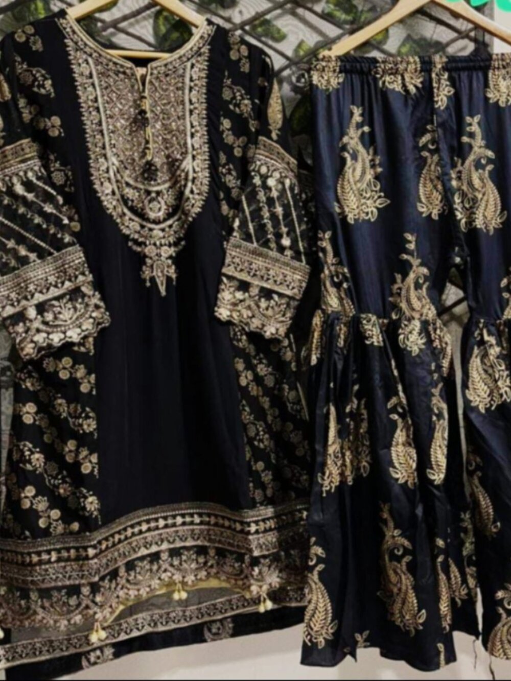 Classy Black and Gold Sharara Indian Outfit Womens